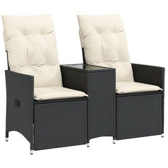 vidaXL Sof&aacute; De Jard&iacute;n Reclinable De 2 Plazas Con Mesa Rat&aacute;n Pe Negro Vidaxl