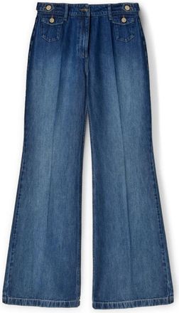 Motivi Tencel blend flared jeans met gestreken kreuk - Dames - Flared Jeans - Blauw - L - Katoen - Jeans