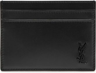 Saint Laurent Cassandre Leather Card Holder - Black - One Size