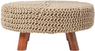Homescapes Homescapes - Stool - Knitted Top - w/ Wooden Legs - Linen - 62 cm - Round (SF1667E)