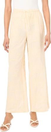 Vince Camuto Embroidered Tie Waist Wide Leg Pants in Sand Drift at Nordstrom, Size X-Small