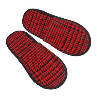 Generic Fuzzy Slippers Red Black Houndstooth Furry Slippers Casual Washable Slides For Indoor Party Bedroom M