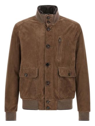 Moorer suede button jacket - men - Fabric/Calf Suede/Fabric - 52 - Brown