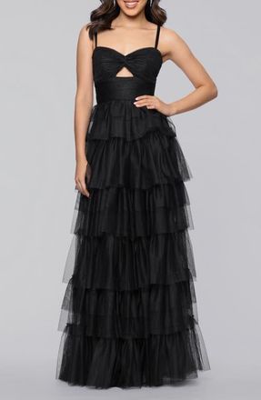 Blondie Nites Tiered Ruffle Tulle Gown in Black at Nordstrom, Size 11