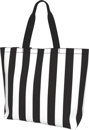 AOOEDM Black And White Stripes Ladies Canvas Tote Reusable Shopping Bag