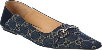 Gucci Vittoria Gg Denim & Leather Ballerina Flat