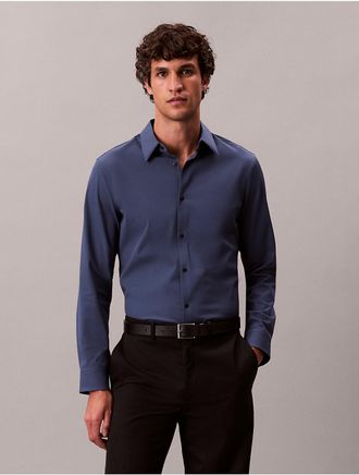 Calvin Klein Mens Tech Stretch Slim Button-Down Shirt - Blue - XL