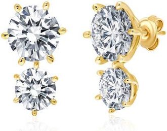 Crislu Double Cubic Zirconia Stud Earrings in 18Kyg/Clear Stone at Nordstrom