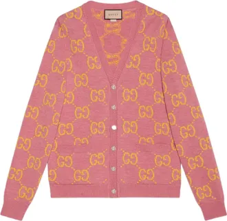 Gucci GG Intarsia-Knit Cardigan Pink Yellow 674043-XKB3V-5874