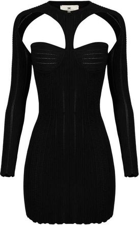 Elisabetta Franchi Kleedjes, Dames, Zwart, 2Xl, Mini &Agrave; Jour Gebreide Jurk