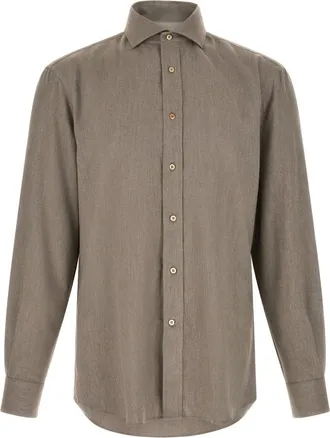 Brunello Cucinelli Overhemden, Heren, Bruin, S, Katoen, Micro Visgraat Shirt