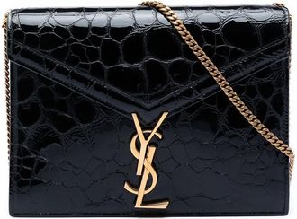Saint Laurent Pre-owned Saint Laurent Shiny Croc Embossed Calfskin Monogram Cassandra Chain Wallet Ladies 5NM35ZPUQDFKI46I