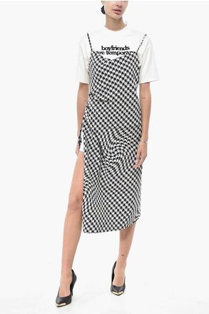 Off-white Double-Fabric Midi Dress TEMPORARY with Houndstooth Pattern size 40