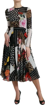 Dolce & Gabbana Womens Multicolor Patchwork Floral Leopard Dress