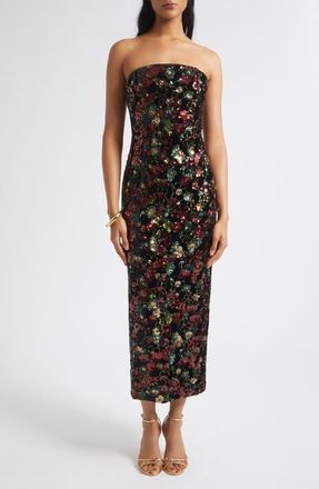 Ramy Brook Natalie Strapless Floral Sequin Midi Dress at Nordstrom, Size 12