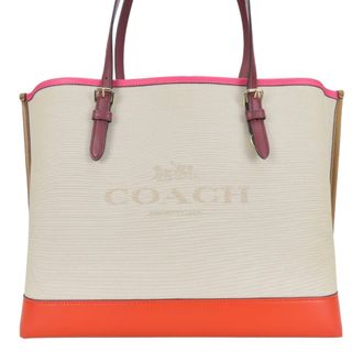 Coach Beige Multi-Color Canvas Leather Tote Bag (Pre-Owned)