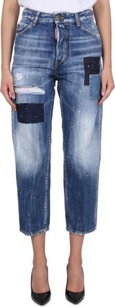 Dsquared2 Button Closure Boston Jeans - Dames - Cropped Jeans - Blauw - S - Katoen - Jeans