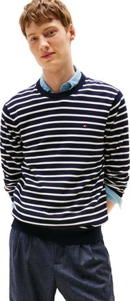 Tommy Hilfiger Mens Cotton Solid Crewneck Sweater Lightweight Pullover, Also Available in Big & Tall, Desert Sky/Ivory, XL