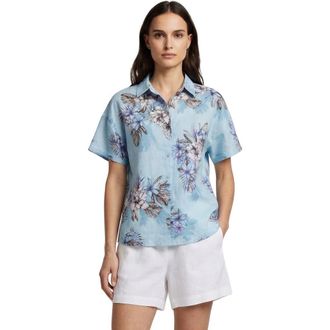 Lords of Harlech Exotic Floral Womens Relaxed Linen Printed Shirt in Exotic Floral Teal at Nordstrom, Size Xx-Large