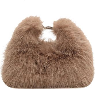 Generic Women Faux Fur Shoulder Bag Soft Plush Fluffy Crossbody Bag Adjustable Strap Clutch Purse Solid Color Hobo Bag for Travel Party (Camel)