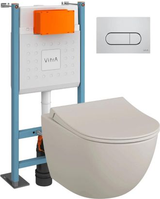 Vitra Pack Inodoro Suspendido Vitra Sento Lino Mate + Estructura De Pie V-fix Core + Placa Round Cromada