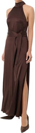 Toccin Jocelyn Maxi Silky Satin Dress In Espresso