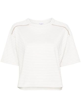 Brunello Cucinelli striped cotton T-shirt - women - Silk/Cotton/Spandex/Elastane - L - Grey