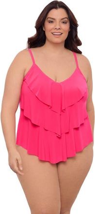Aqua Green Triple Ruffle Tier Adjustable Tankini Swimsuit Top in Rose Quartz at Nordstrom, Size X-Large