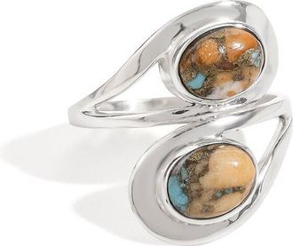 Tiramisu Silver 2.00 Ct. Tw. Oyster Copper Turquoise Bypass Ring