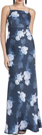 Sachin & Babi Shyla Floral Print Gown In Midnight Glacial Rose