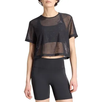 adidas Essential Logo Jacquard Mesh T-shirt in Black at Nordstrom Rack, Size X-Large