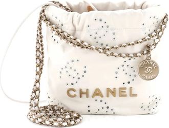Chanel 22 Chain Hobo CC Eyelet Embroidered Calfskin Mini crossbody bag - Wit