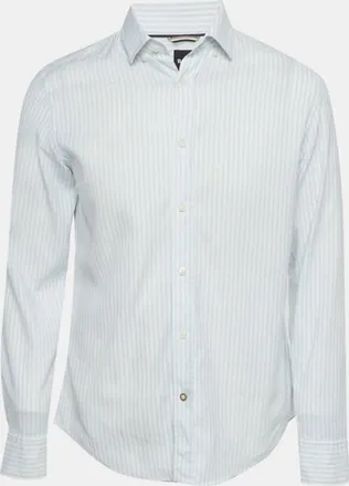 HUGO BOSS Boss By Hugo Boss White/blue Cotton Blend Striped Casual Fit Shirt