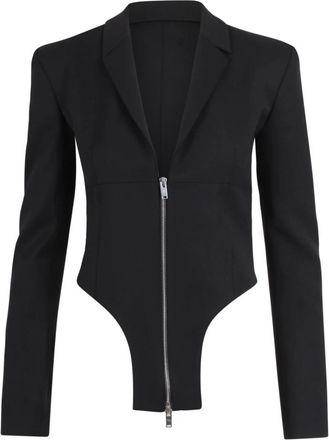 Ssheena Ssheena, Tops, Dames, Zwart, L, Leer, Cropped Asymmetrische Blazer met Rits