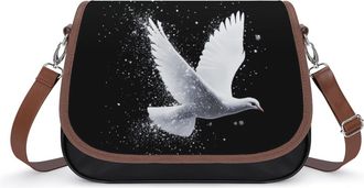 Generic White Doves Bird Crossbody Bag Womens Handbag PU Message Bags Shoulder Purse with Adjustable Strap