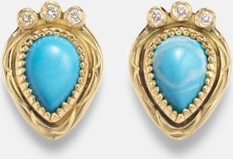 Ileana Makri Tiara 18kt gold drop earrings with diamonds and turquoise