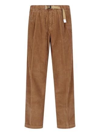 White Sand Brown Ribbed Pleated Velvet Straight-Leg Pants