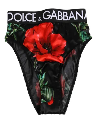 Dolce & Gabbana Floral-Print Silk Briefs - Black