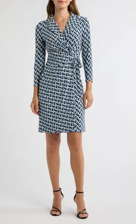 Anne Klein Notch Collar Wrap Dress in Dutch Blue Multi at Nordstrom, Size Xx-Small