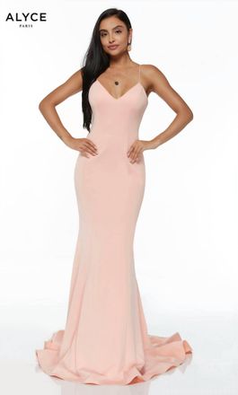 Alyce Paris Long Jersey Knit Dress In Pink