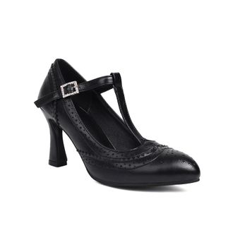 Generic Womens Sexy High Heel Dress Pumps T-Strap Vintage Brogues with Buckle Pointed Toe Party Prom Shoes,Black,5.5 UK