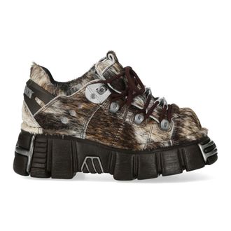 New Rock Unisex Brown Fur Leather Gothic Platform Ankle Boots - M-120N-C114 - Dark Brown - Size EU 38