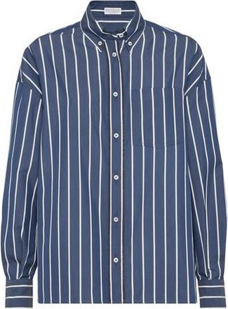 Brunello Cucinelli Striped poplin shirt in Blue at Nordstrom, Size Xx-Small Eu