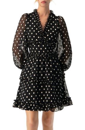 Ivonne Polka Dot Ruffled Short Dress in Black at Nordstrom, Size 10