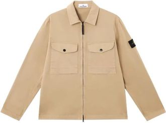 Stone Island Stretch Katoen Satijnen Overshirt - Heren - Zomerjassen - Beige - L - Katoen - Jassen