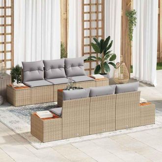 vidaXL Conjunto De Sof&aacute; De Jard&iacute;n Con Coj&iacute;n 7 Pcs Beige Polirat&aacute;n Vidaxl