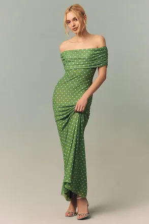 AFRM McCall Off-the-Shoulder Stretch Mesh Maxi Dress