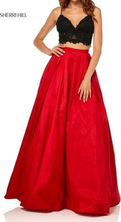 Sherri Hill Spaghetti Strap 2 Piece Prom Dress In Black/red
