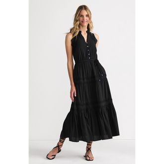 Lands End Cotton Voile Halter Tiered Maxi Dress in Black at Nordstrom, Size X-Small P