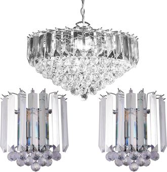 Loops 6 Lamp Ceiling & 2x Matching Wall Light Pack Large Chrome Pendant Acrylic Shade